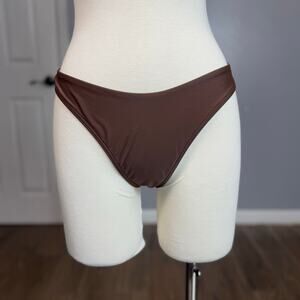 Abercrombie and Fitch Mid Rise High Leg Cheeky Bikini Bottoms, Brown, S